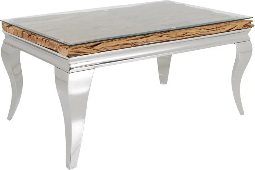 Masuta de cafea, Lemn de Tec, Sticla, Otel Crom, MODERN BAROCK BARRACUDA 100cm