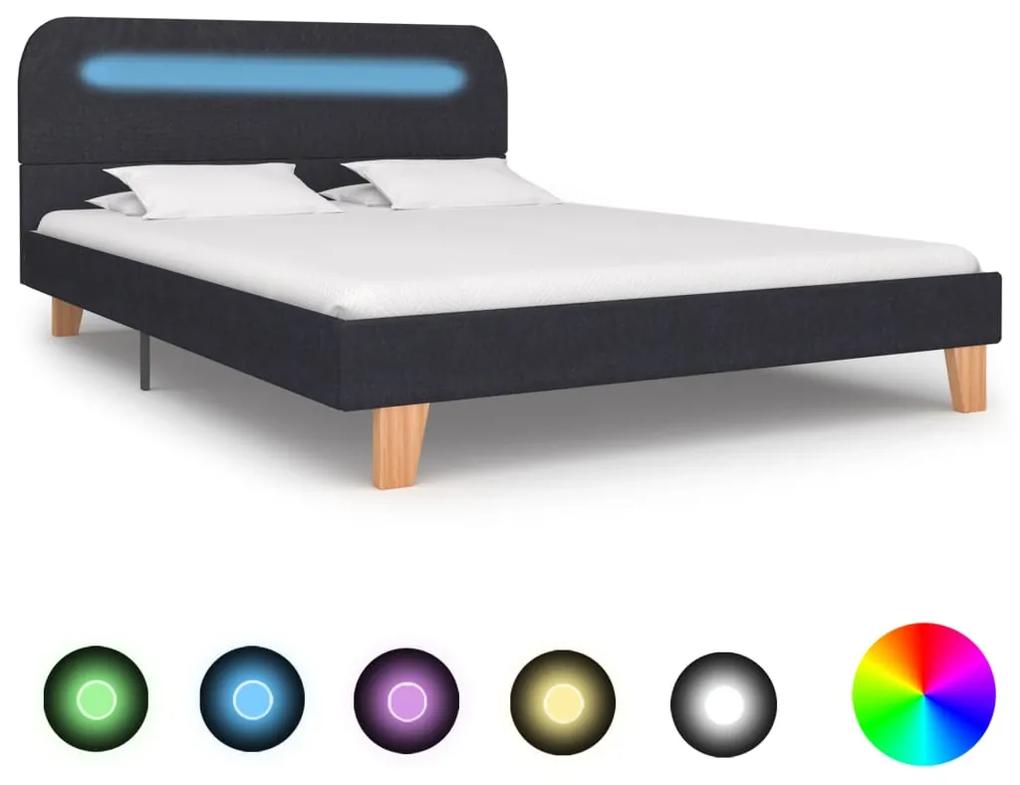 280893 vidaXL Cadru pat cu LED-uri, gri închis, 140x200 cm, material textil