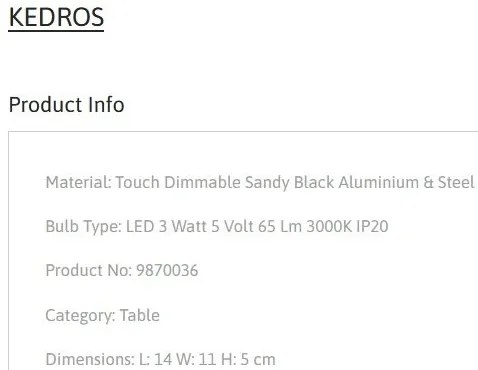 Lampa de masa LED portabila KEDROS negru
