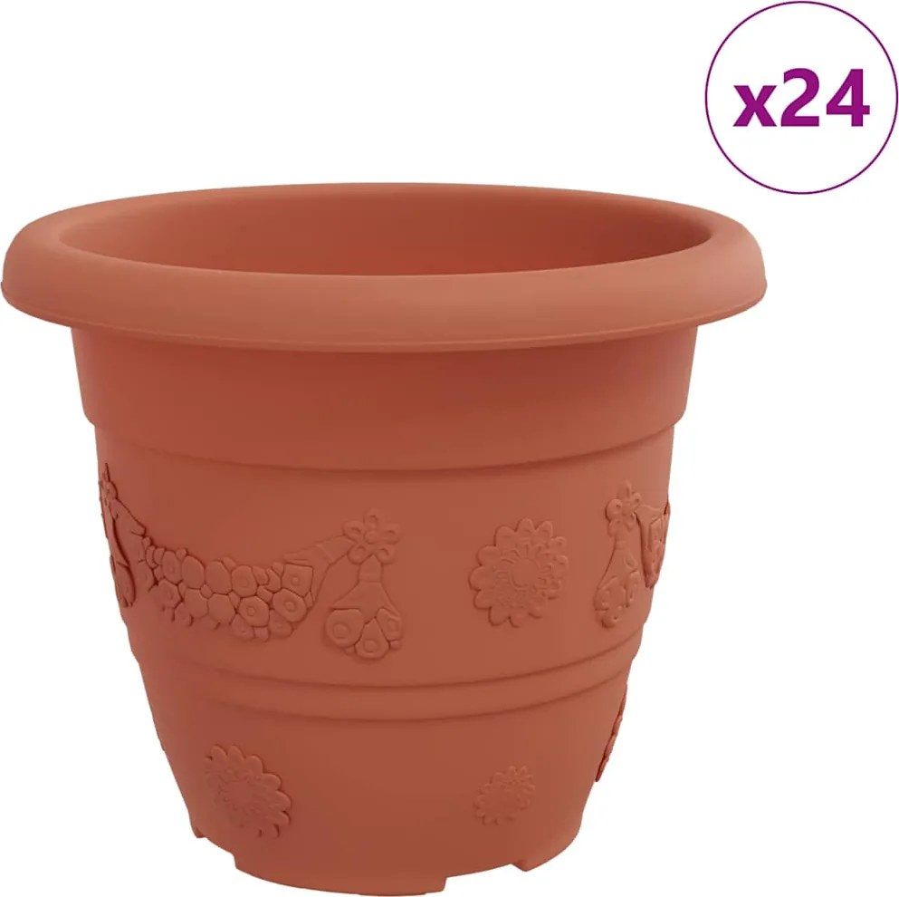 vidaXL Ghiveci rotund pentru flori 24 pcs Roșu cărămidă Ø 26 x 21.5 cm