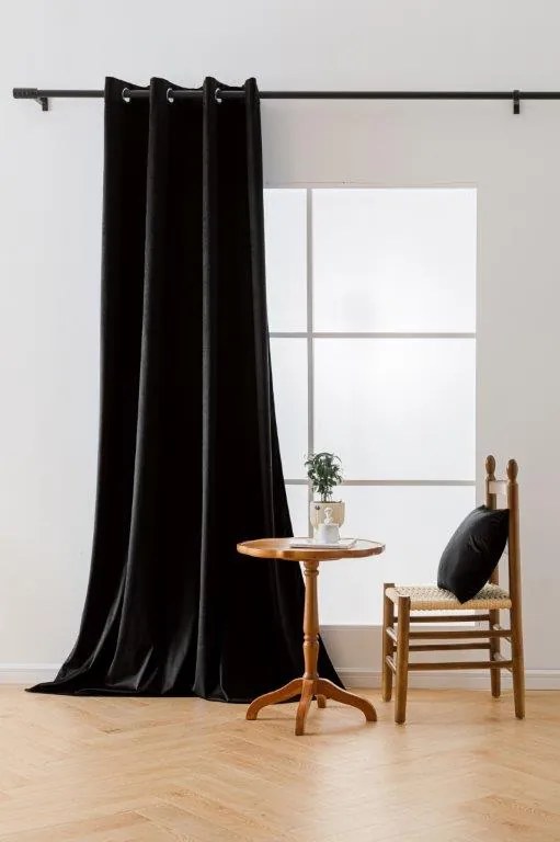 Draperii opace VELVET negru 140x250 cm (2 buc), inele metalice