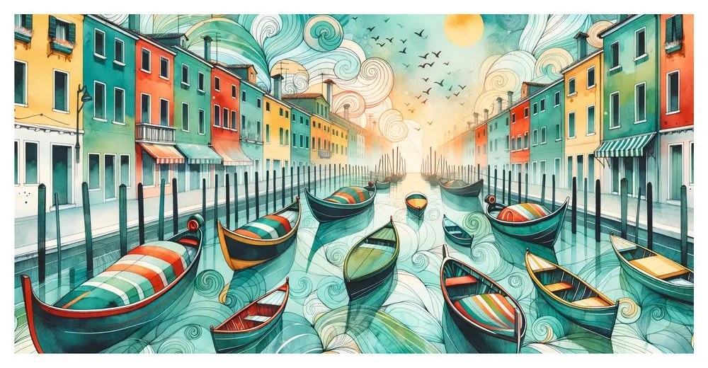 Tablou canal venețian plin de viață și culoare