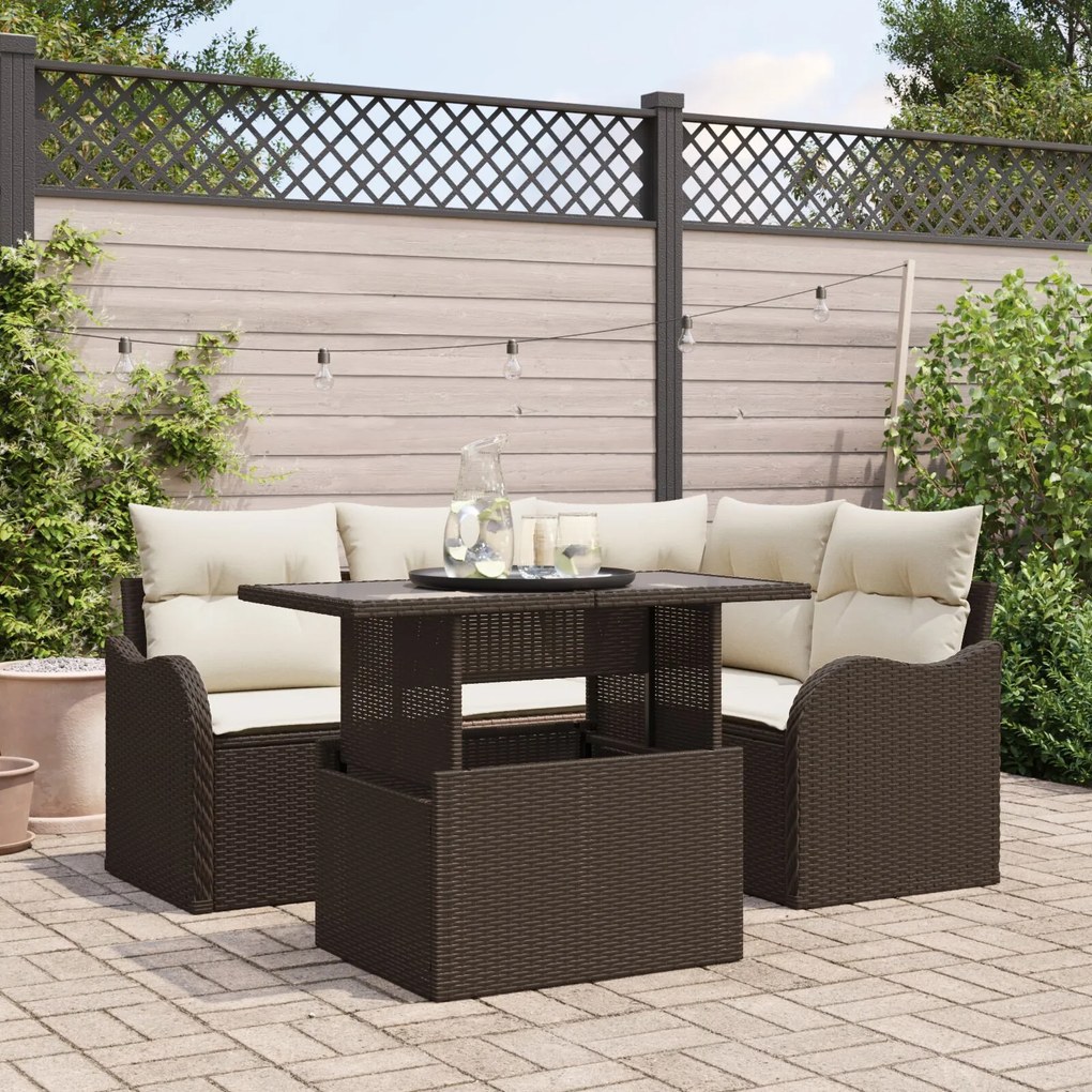 Set Sofa Grădină vidaXL 5 Piese cu Pernă Maro Ratan Poli