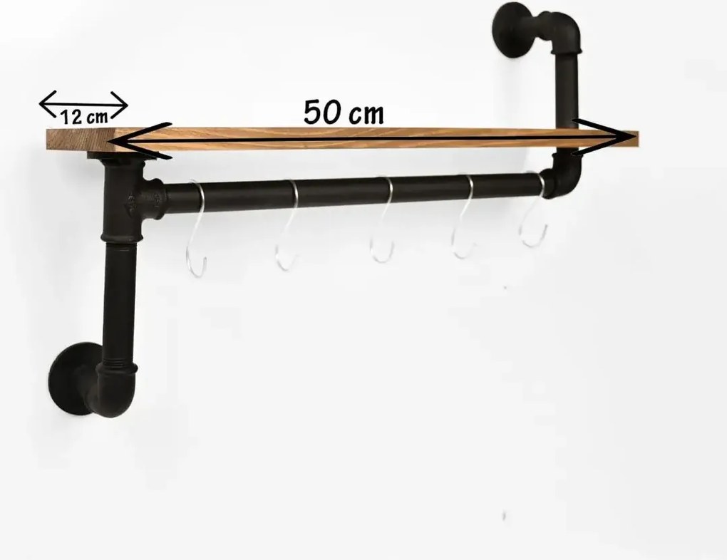Raft stil industrial cu agatatori bucatarie Homs 50x12  nuc-negru