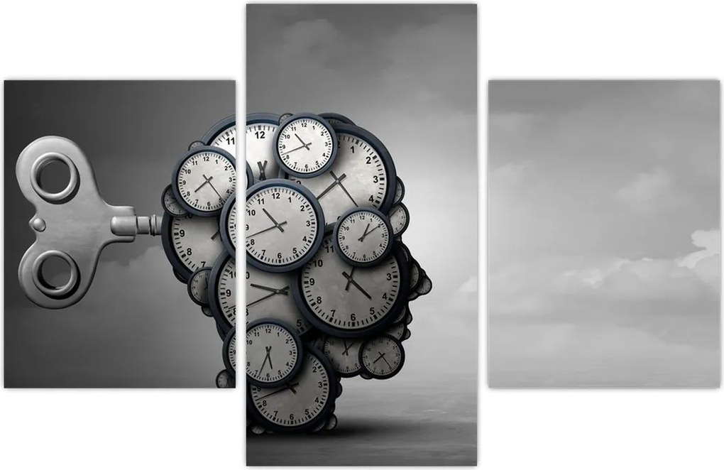 Tablou artistic cu cu cap și ceas (90x60 cm)