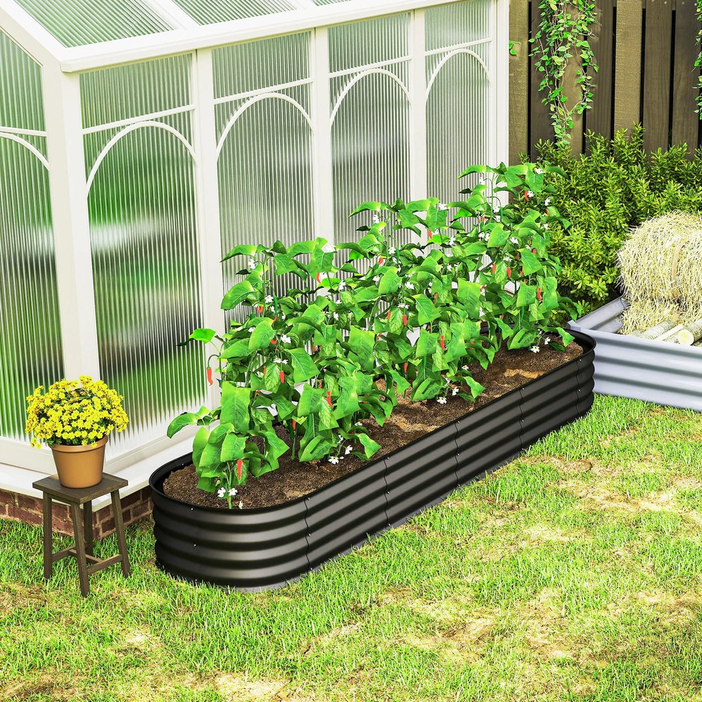 Outsunny Jardinieră pătrată modulabilă din oțel galvanizat pentru legume, plante, flori, 240 x 62 x 30 cm gri închis | Aosom Romania