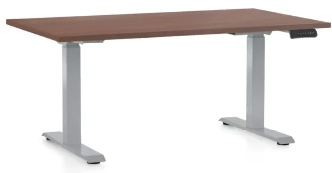 Masa inaltime reglabila OfficeTech D, 120 x 80 cm, bază gri, nuca