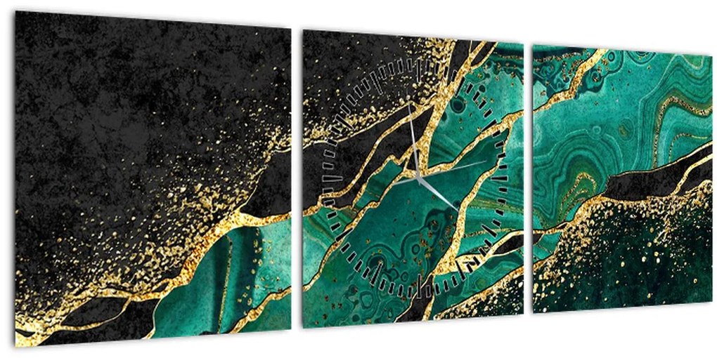 Tablou - Marmorat, petrol-auriu (cu ceas) (90x30 cm)