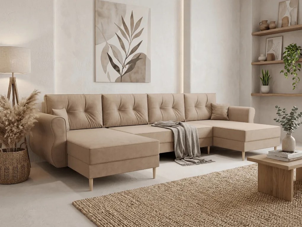 OFERTA Canapea extensibila in forma de U SILVIANO 300x140 cm, bej + 2 perne GRATUIT II. calitate