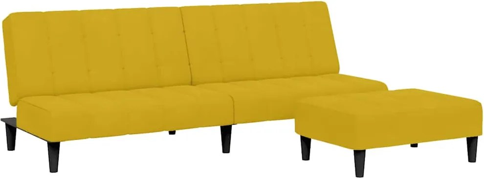 vidaXL Canapea extensibilă cu taburet, 2 locuri, galben, catifea
