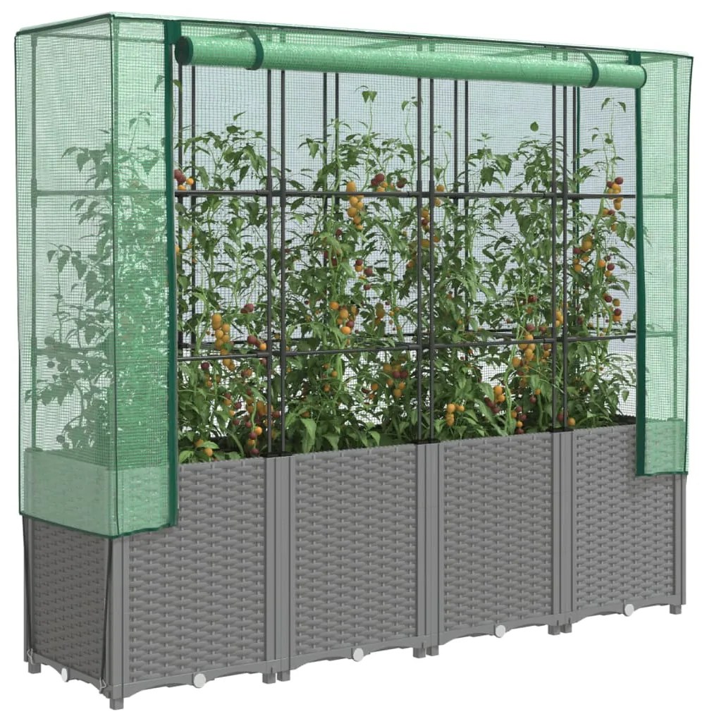 vidaXL Strat înălțat cu husă de seră, aspect ratan, 160x40x153 cm