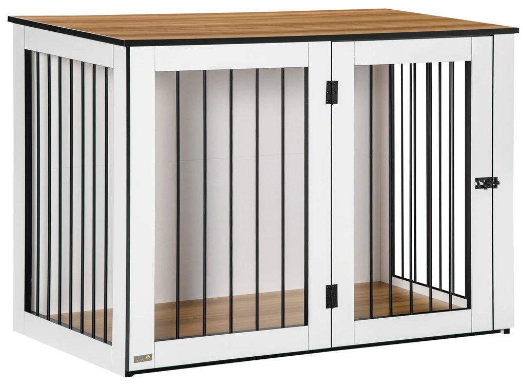 PawHut Cușcă pentru câini, Cușca pentru animale de companie pentru câini mari, Casă pentru câini, Interior, 106 x 60 x 76 cm, Stejar+Alb | Aosom Romania