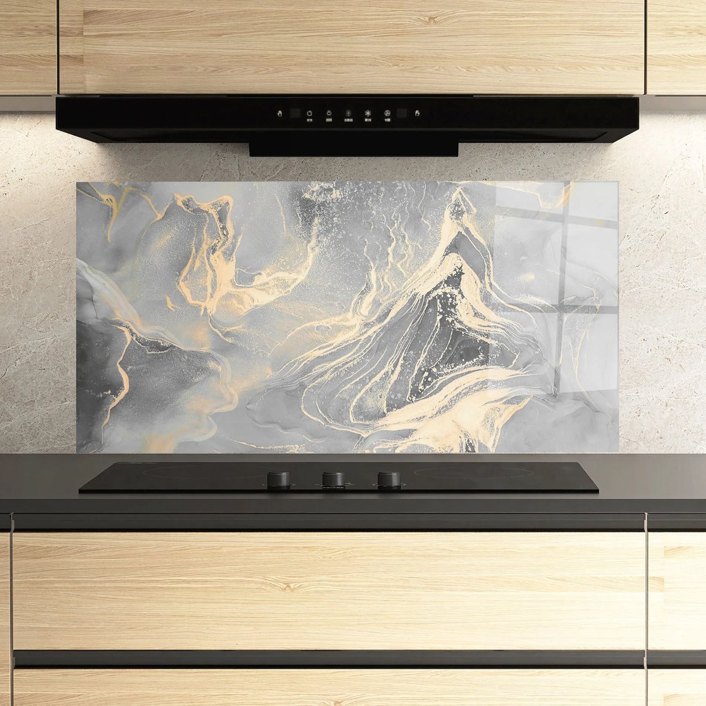 Panou Sticla Bucatarie, 60x150cm, Protectie aragaz, Antistropi, Termorezistent, Abstracte, Marble, Abstract Illusion