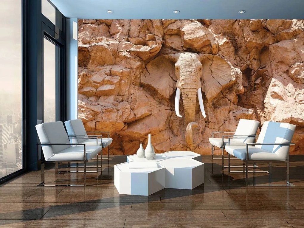 Fototapet - Elefant  sculptat în piatră (254x184 cm), în 8 de alte dimensiuni noi