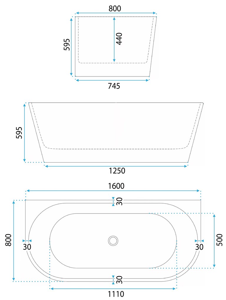 Cada din acril freestanding CAPRI 160cm