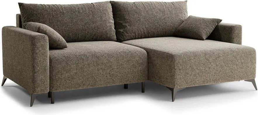 Colțar maro extensibil/cu spațiu de depozitare cu tapițerie din chenille (cu colț pe partea dreaptă/cu șezlong) Leon – Maison de Rêve