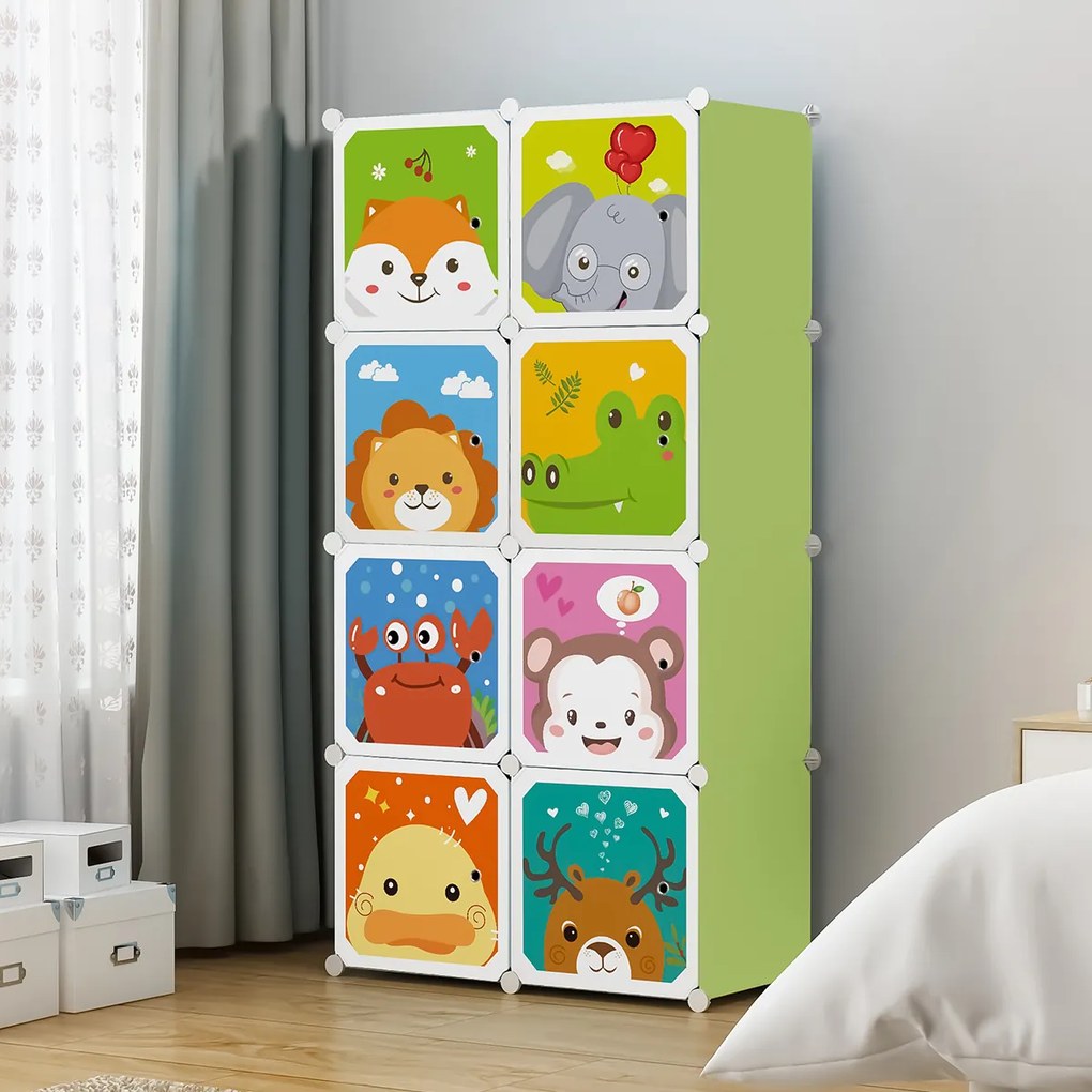 Dulap Modular Copii, 8 Compartimente, D4394, Verde