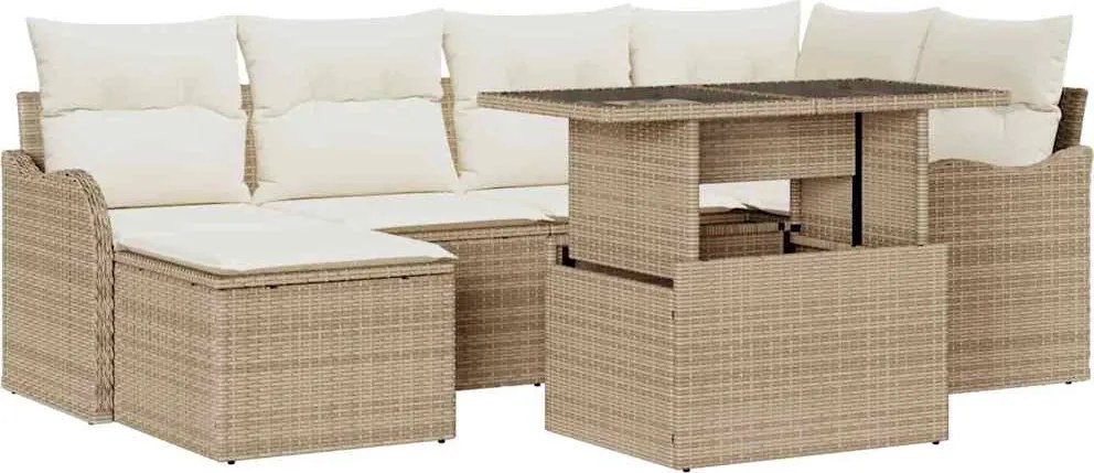 vidaXL Set de canapele pentru grădină cu pernă 7 pcs Bej Rattan poli