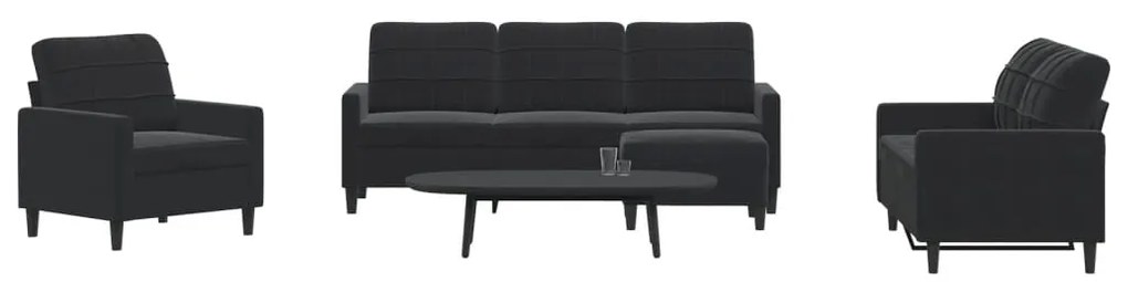 vidaXL Set de canapele cu perne, 4 piese, negru, catifea