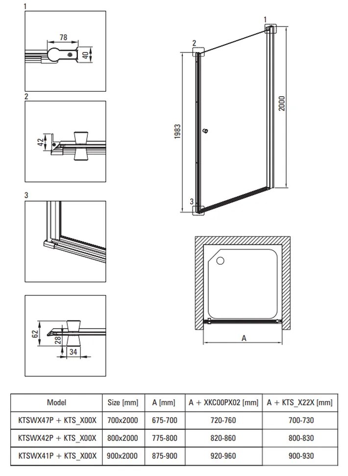 Usa sticla dus batanta 90x200 cm profil crom Deante Kerria Plus 2 900x2000 mm, Crom lucios