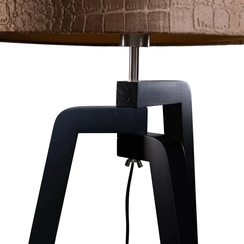 Lampă de podea neagră cu abajur din catifea cu imprimeu crocodil 50cm - Puros