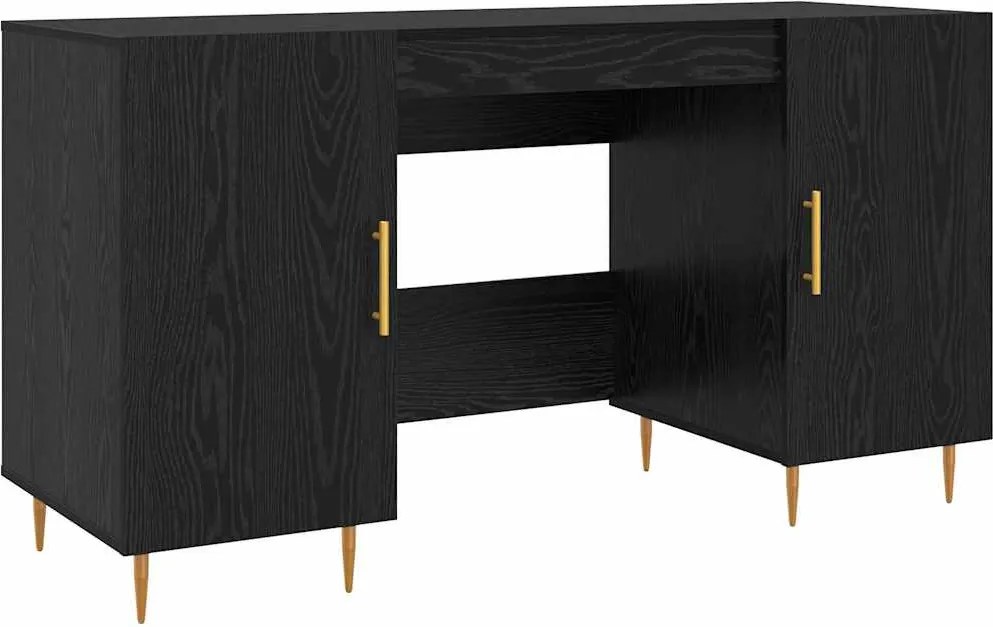 vidaXL Birou cu raft Stejar negru 140 x 50 x 75 cm Lemn compozit