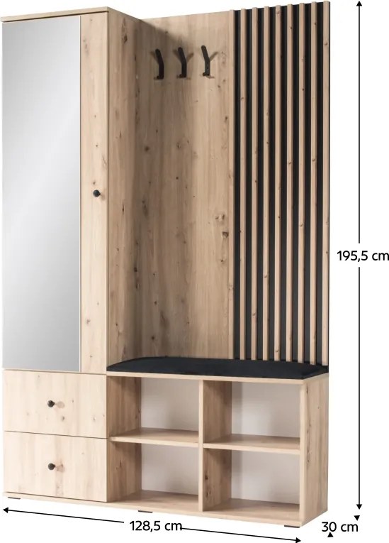Modul pentru hol, stejar artisan / negru, KOLI C