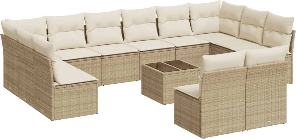 vidaXL Set canapele de grădină, 13 piese, cu perne, bej, poliratan