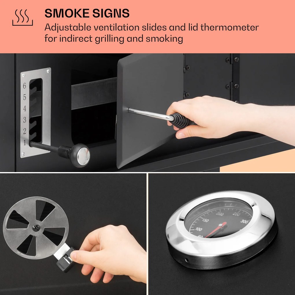 Aberdeen Double Charcoal Grill Smoker Thermometer 2 Side Tables Mobile