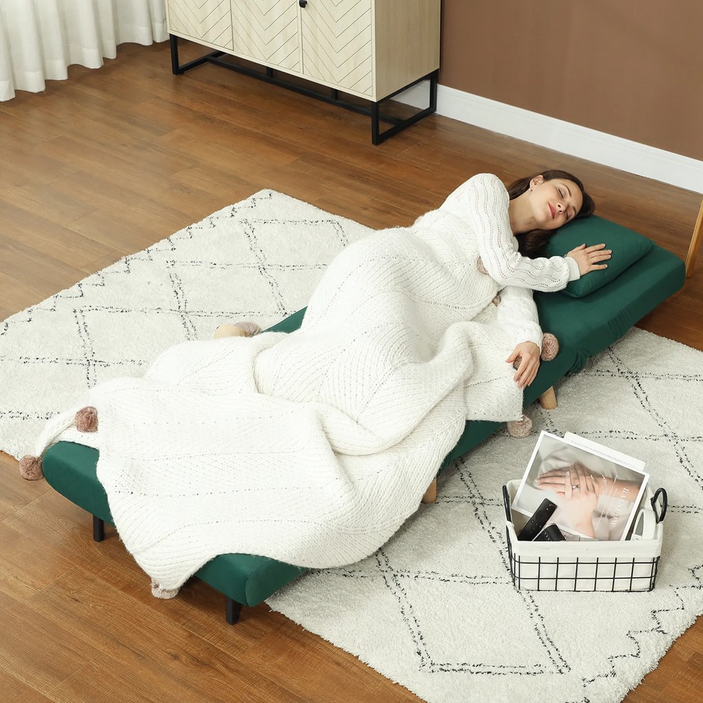 HOMCOM Şezlong cu funcţie de dormit, Fotoliu pliabil de relaxare în aspect de catifea, Spătar reglabil, suportă până la 120 kg, Verde închis | Aosom Romania