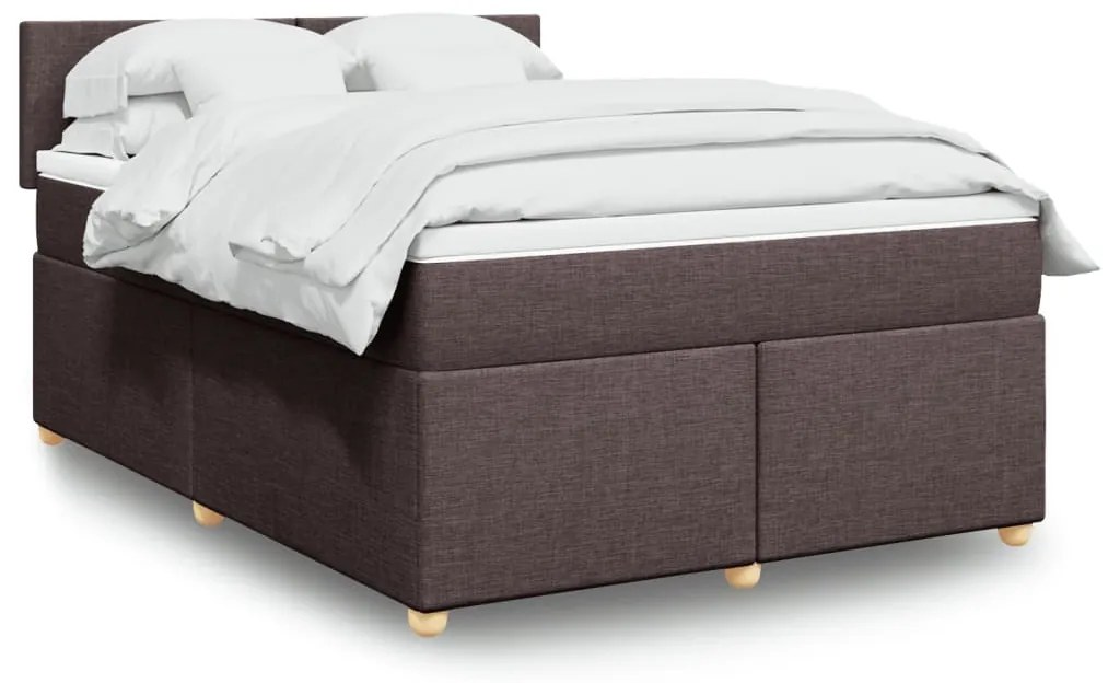 vidaXL Pat box spring cu saltea, maro închis, 140x200 cm, textil