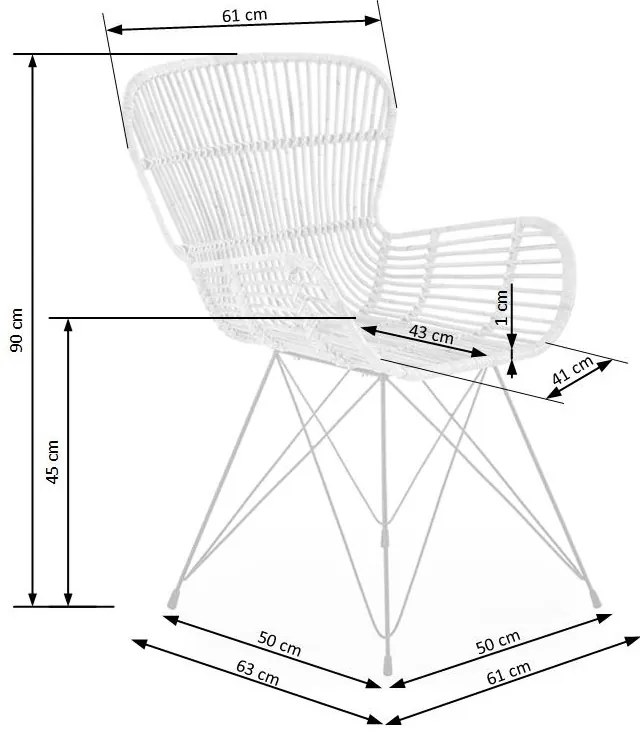 Scaun de bucaterie Manfred, ratan / negru