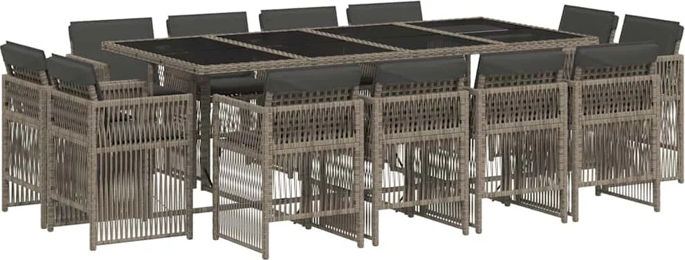 vidaXL Set mobilier de grădină cu perne, 13 piese, gri, poliratan