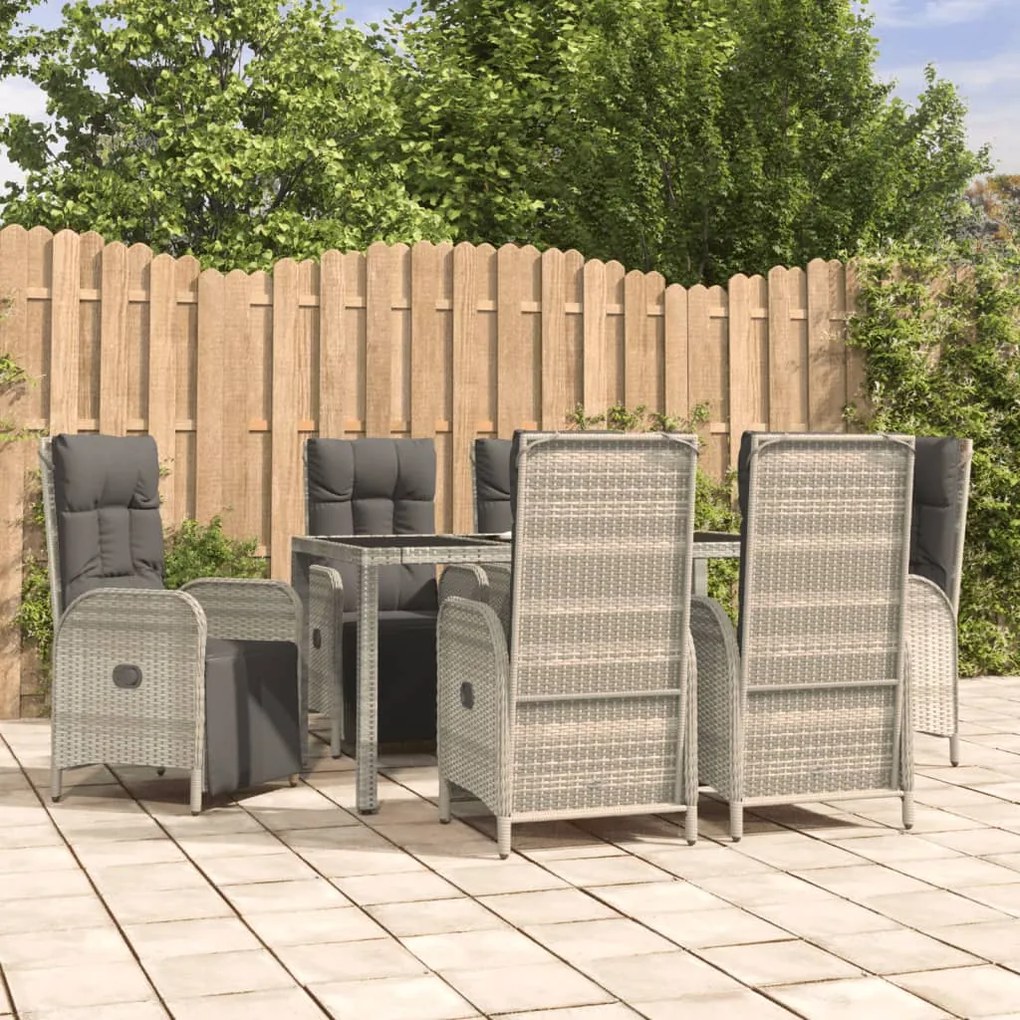 3185032 vidaXL Set mobilier de grădină cu perne, 7 piese, gri, poliratan