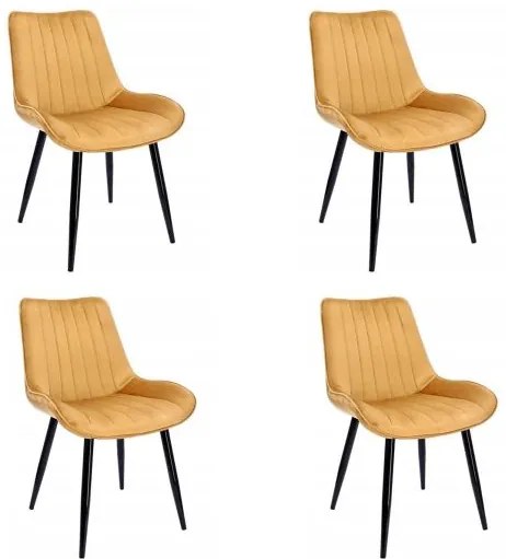 Scaune stil scandinav, catifea, metal, galben mustar, set 4 buc, 54x61x83 cm, Viva