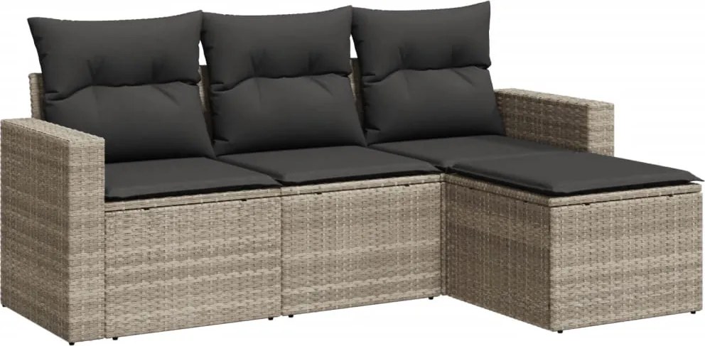 vidaXL Set canapea de grădină cu perne, 4 piese, gri deschis poliratan