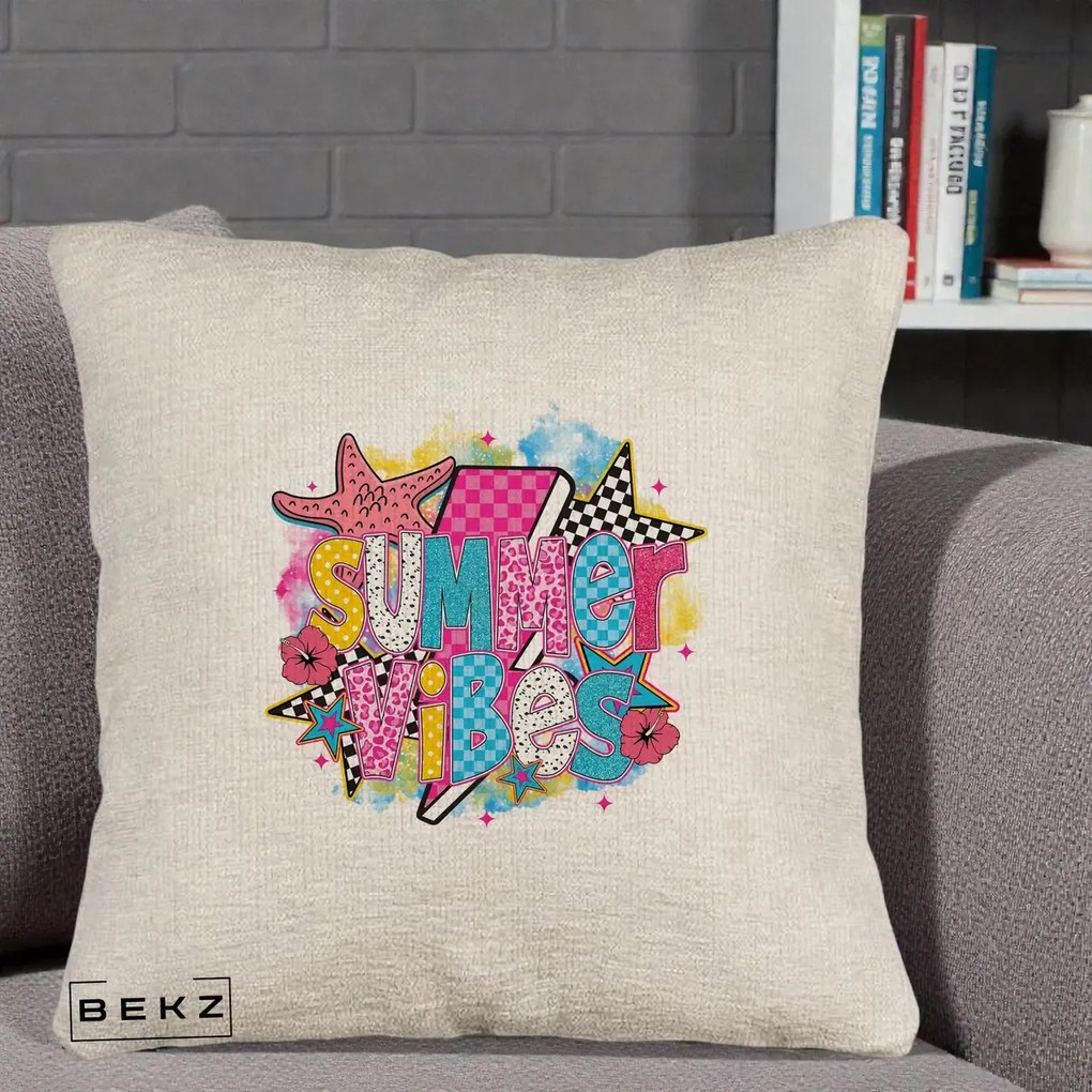 Perna decorativa Summer Vibes Colorata, 40x40 cm cu Umplutura, Bej Canapea, BEKZ