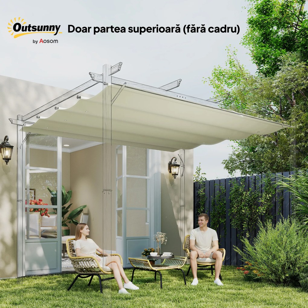 Outsunny Acoperiș Pergolă Retractabil, Copertină pentru Umbra Soarelui pentru Pergolă 3 x 2,15 m, Protecție UV30+, Gri Închis | Aosom Romania