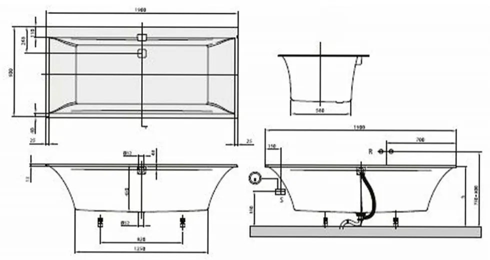 Cada baie incastrata dreptunghiulara 190 x 90 cm Villeroy  Boch, Squaro Edge