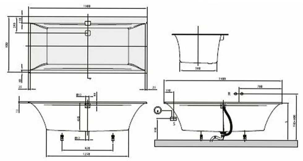 Cada de baie Duo 190x90 cm, Quaryl, alba