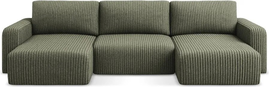 Colțar verde extensibil/cu spațiu de depozitare cu tapițerie din catifea reiată (în formă de "U") Kona – Makamii