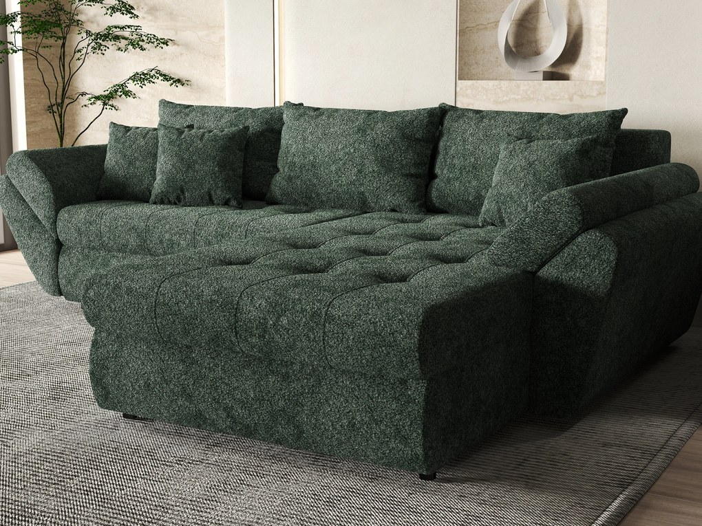 Colțar extensibil dumonde cu ladă de depozitare si sezut confortabil din spuma high-density, Loana Euphoria Green II 270x185 cm