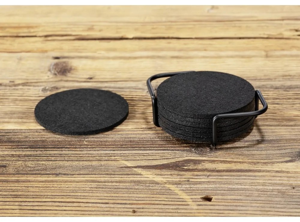 Suporturi de pahare negre în set de 8 cu suport - Wenko