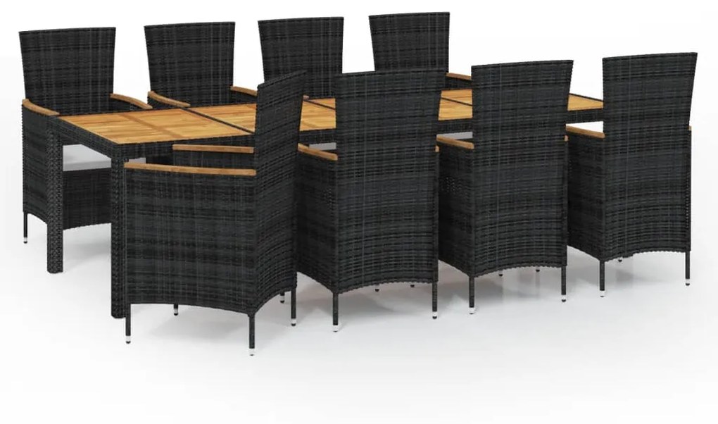 3094915 vidaXL Set mobilier de grădină cu perne, 9 piese, negru, poliratan