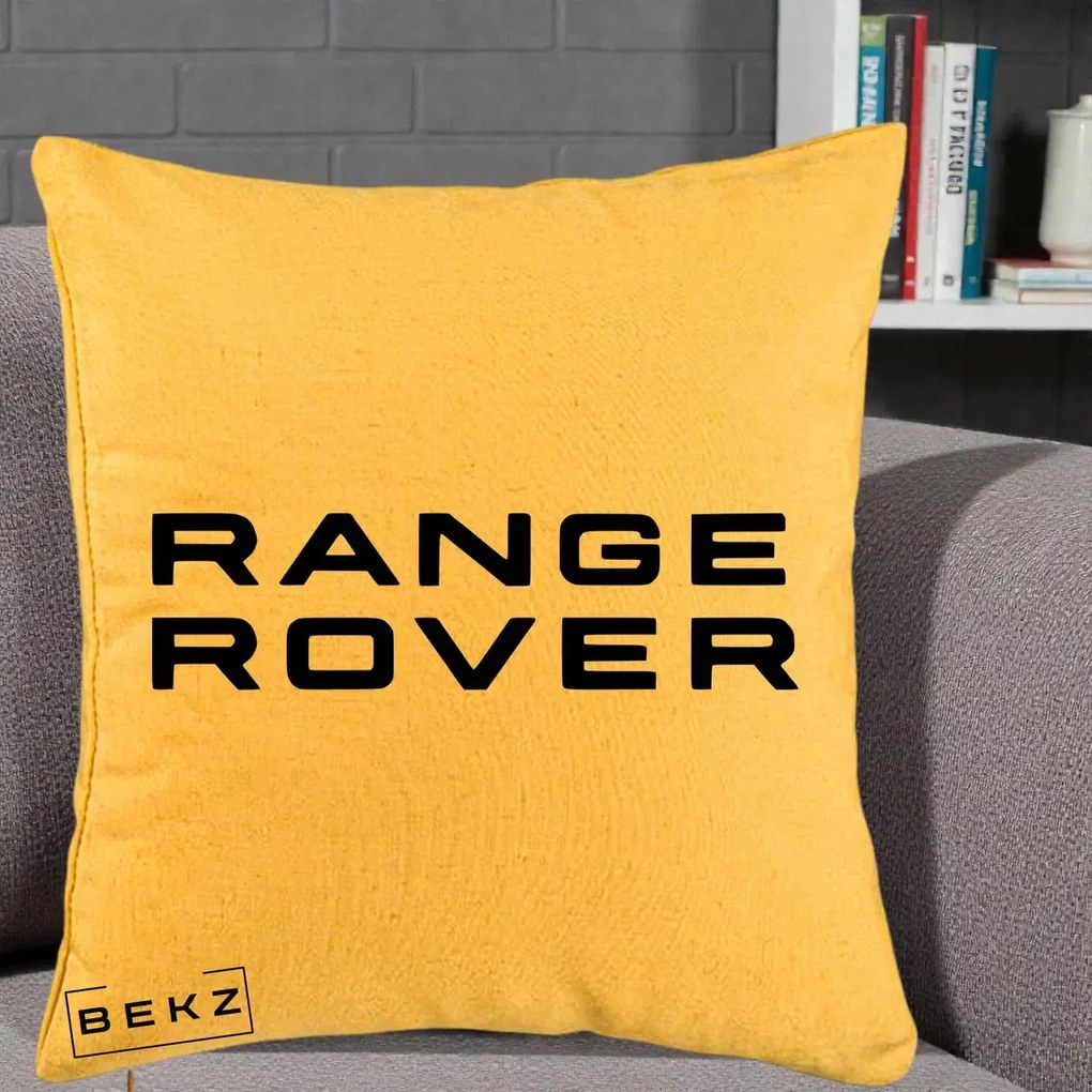 Perna Personalizata cu emblema Range Rover, 40x40 cm, Galben, Husa Detasabila, Perna Inclusa, BEKZ®