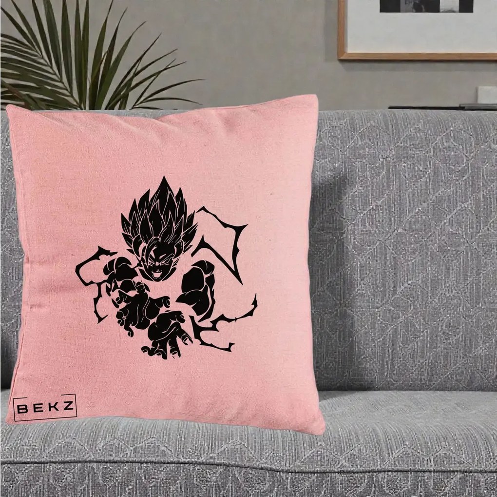 Perna Personalizata Dragon Ball Goku Super Saiyan Silueta, 40x40 cm, Roz, Husa Detasabila, Perna Inclusa, BEKZ®