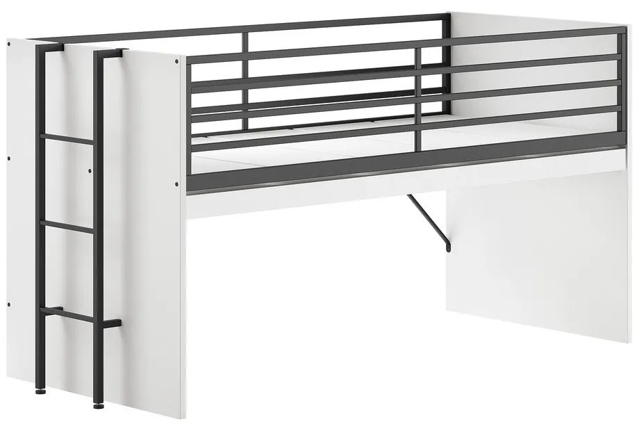 Pat pentru copii alb înalt cu somieră 90x200 cm Sam – Vipack