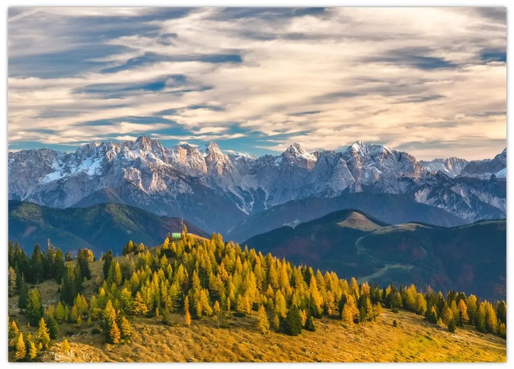 Tablou pe sticlă - panorama montană (70x50 cm)