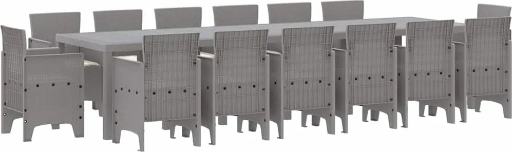 vidaXL Set de masă pentru grădină 15 pcs Gri deschis Ratan Polt