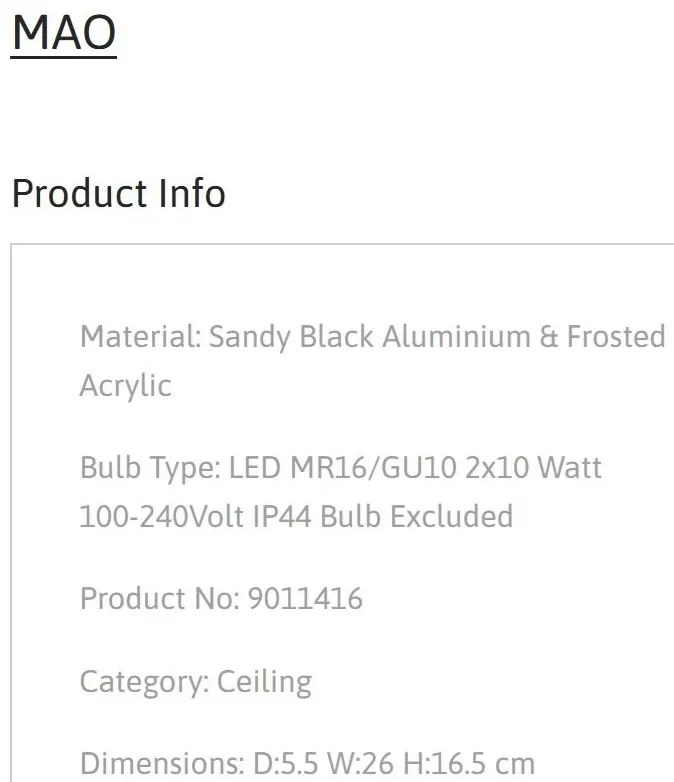 Plafoniera cu 2 Spoturi directionabile protectie IP44, MAO, NVL-9011416